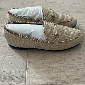 GUCCI Raffia Elaphe Horsebit Womens Jordaan Loafers Sand sz 38